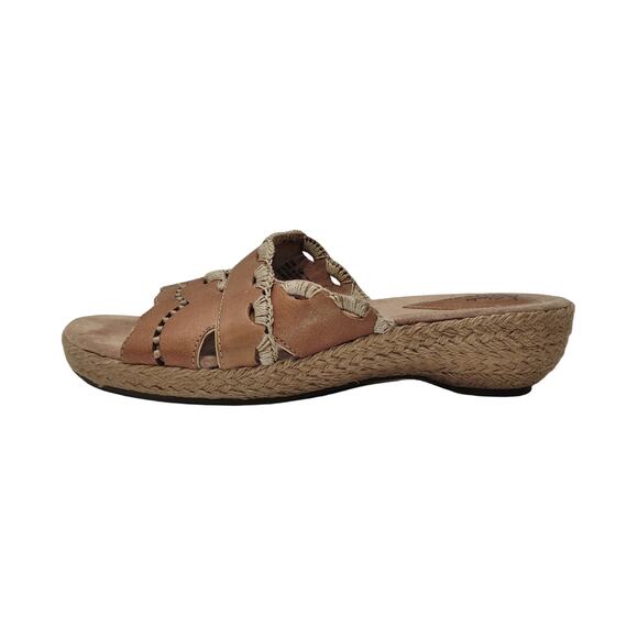 Clarks Artisan Collection Brown Leather Espadrille Slide Sandals - Picture 9 of 13